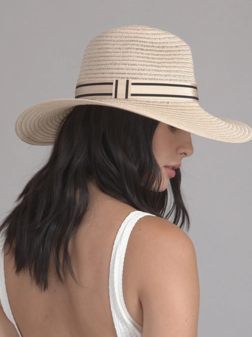 Eugenia Kim Beige Straw Wide-Brim Fedora with Black Band